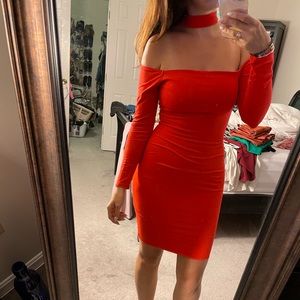 Sexy red zip up dress